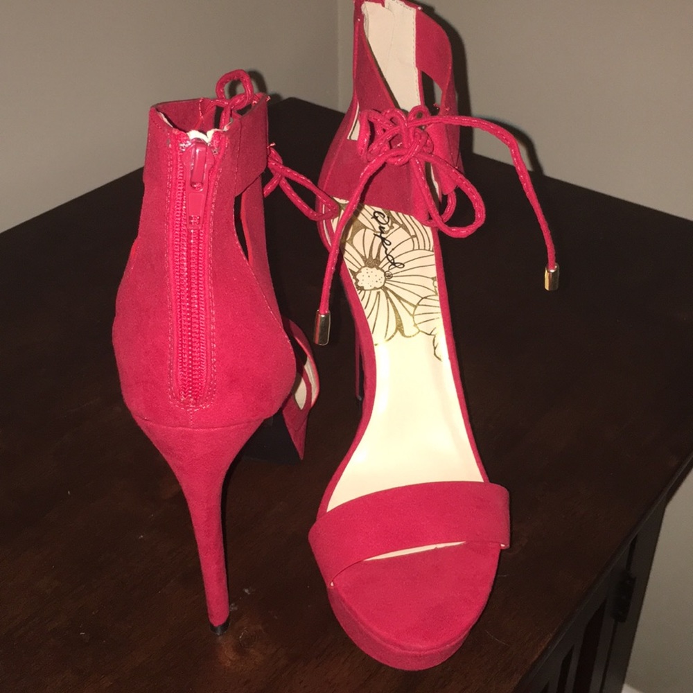 Red open toe heel